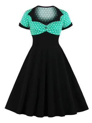 1950's Vintage Short Sleeve Polka Dot Swing Tea Dress