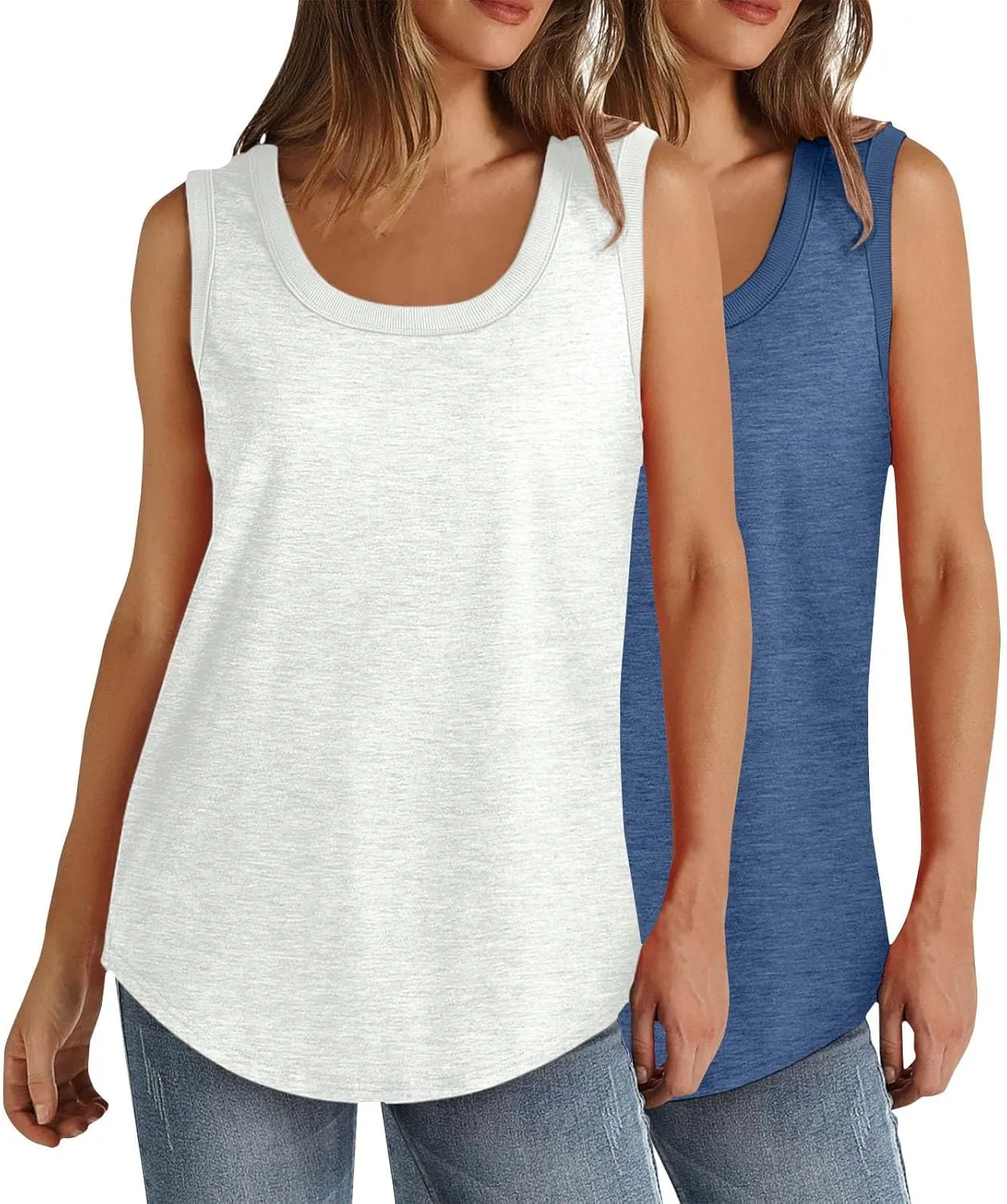 2 Pack Tank Tops for Women Summer Casual Sleveeless T Shirt Cozy Loose Crewneck Tanks 2025 Trendy Flowy Blouses