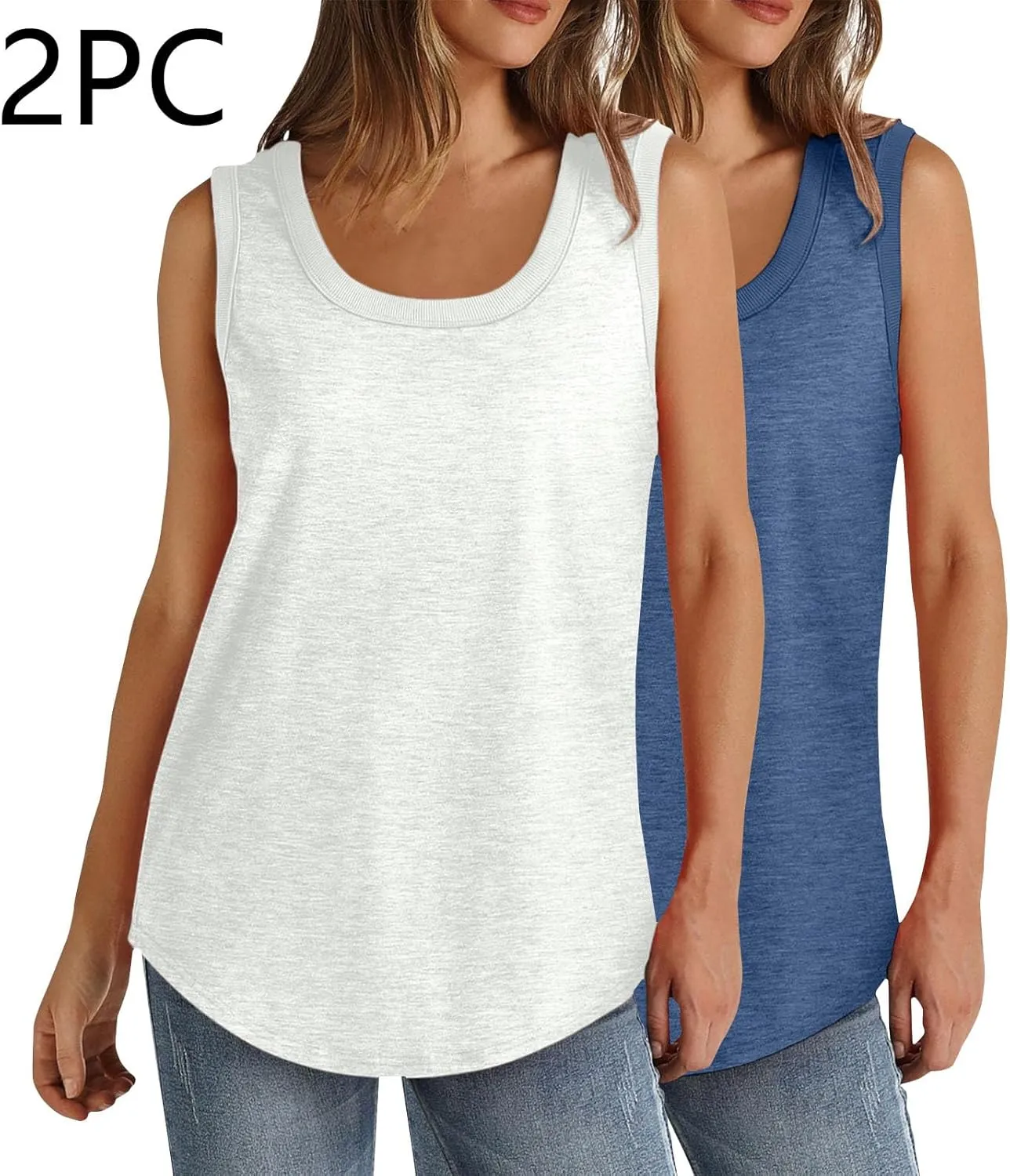2 Pack Tank Tops for Women Summer Casual Sleveeless T Shirt Cozy Loose Crewneck Tanks 2025 Trendy Flowy Blouses