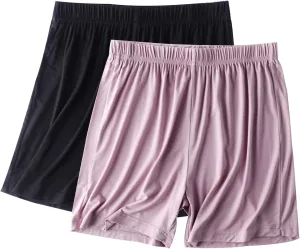 2-Pack Women's Soft Modal Pajama Shorts Casual Summer Thin Elastic Waist Pj Bottoms Loose Boxer Sleepwear Lounge Shorts