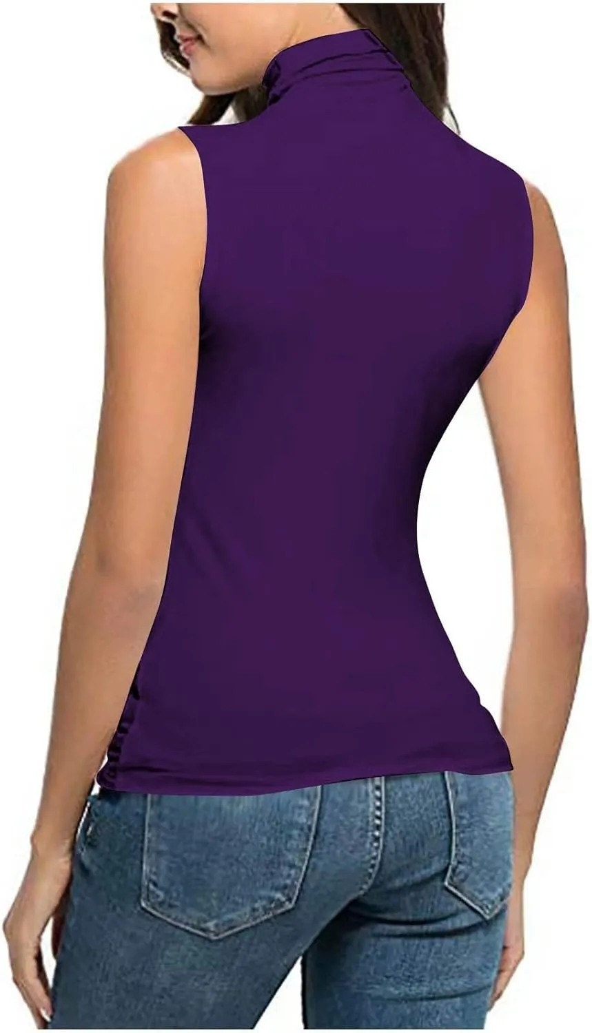 2025 Womens Sleeveless Turtleneck Tops Plus Size Mock High Neck Tank Tops Slim Fitted Undershirt Basic Layer Tees