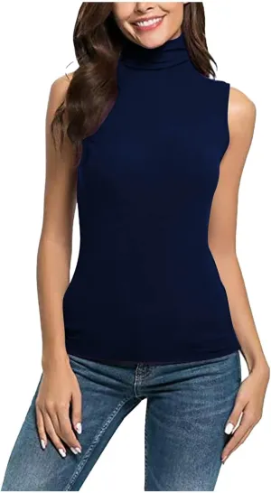 2025 Womens Sleeveless Turtleneck Tops Plus Size Mock High Neck Tank Tops Slim Fitted Undershirt Basic Layer Tees