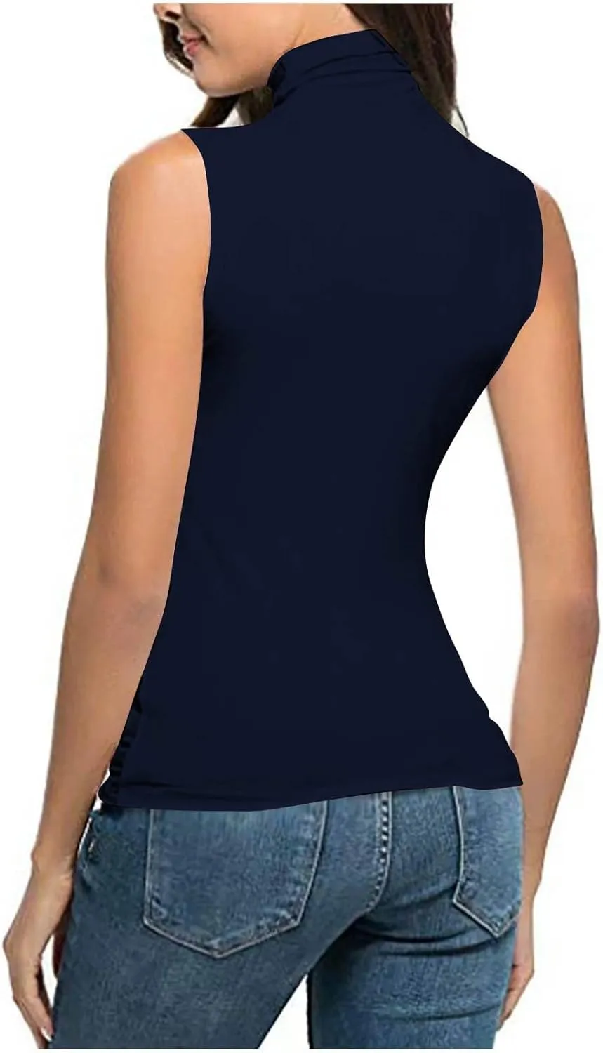 2025 Womens Sleeveless Turtleneck Tops Plus Size Mock High Neck Tank Tops Slim Fitted Undershirt Basic Layer Tees