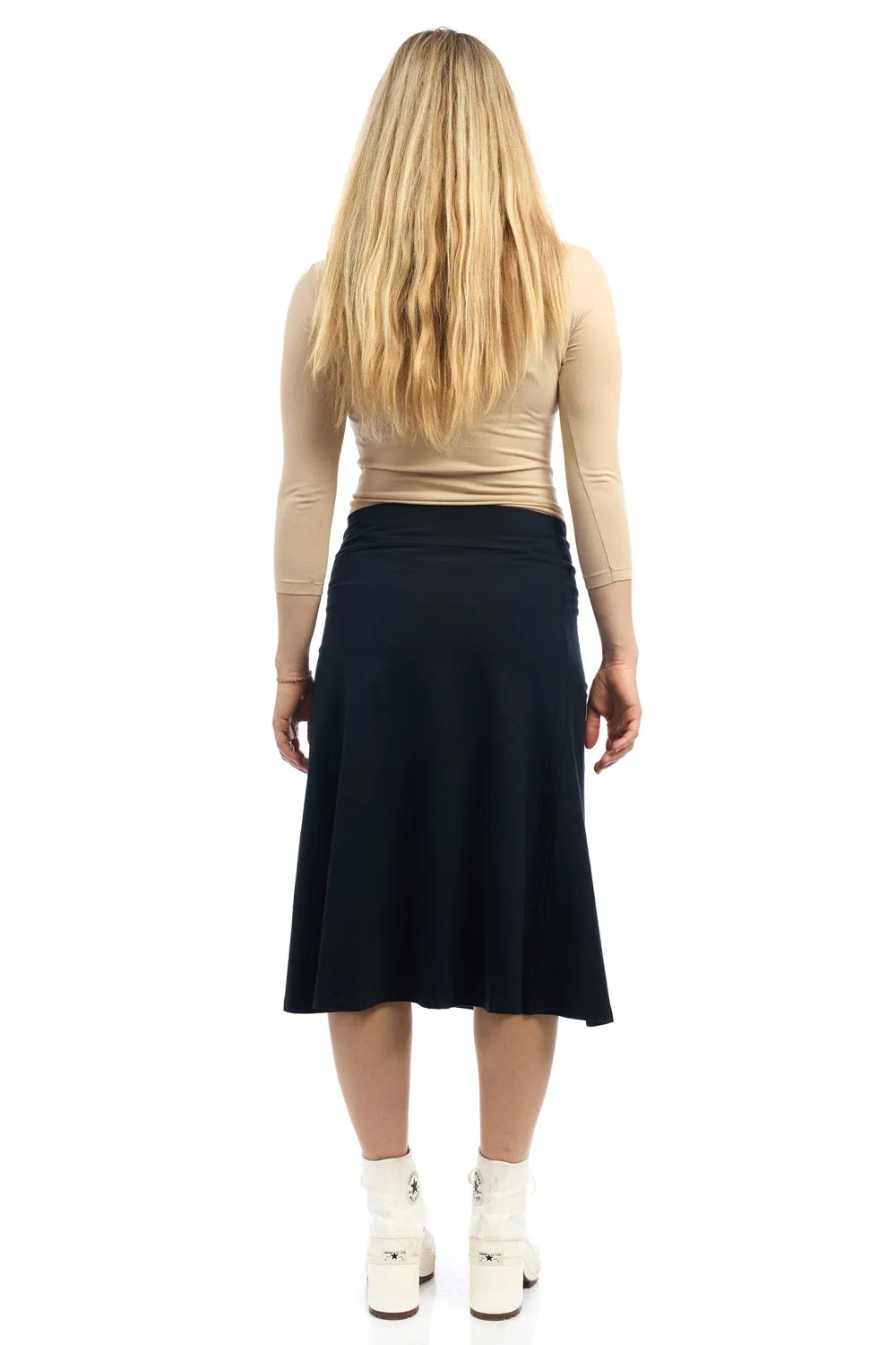 27" Black Cotton A-Line Skater Skirt