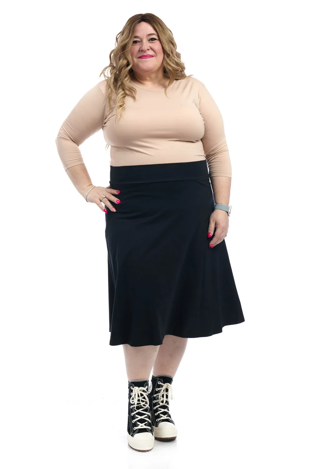 27" Black Cotton A-Line Skater Skirt