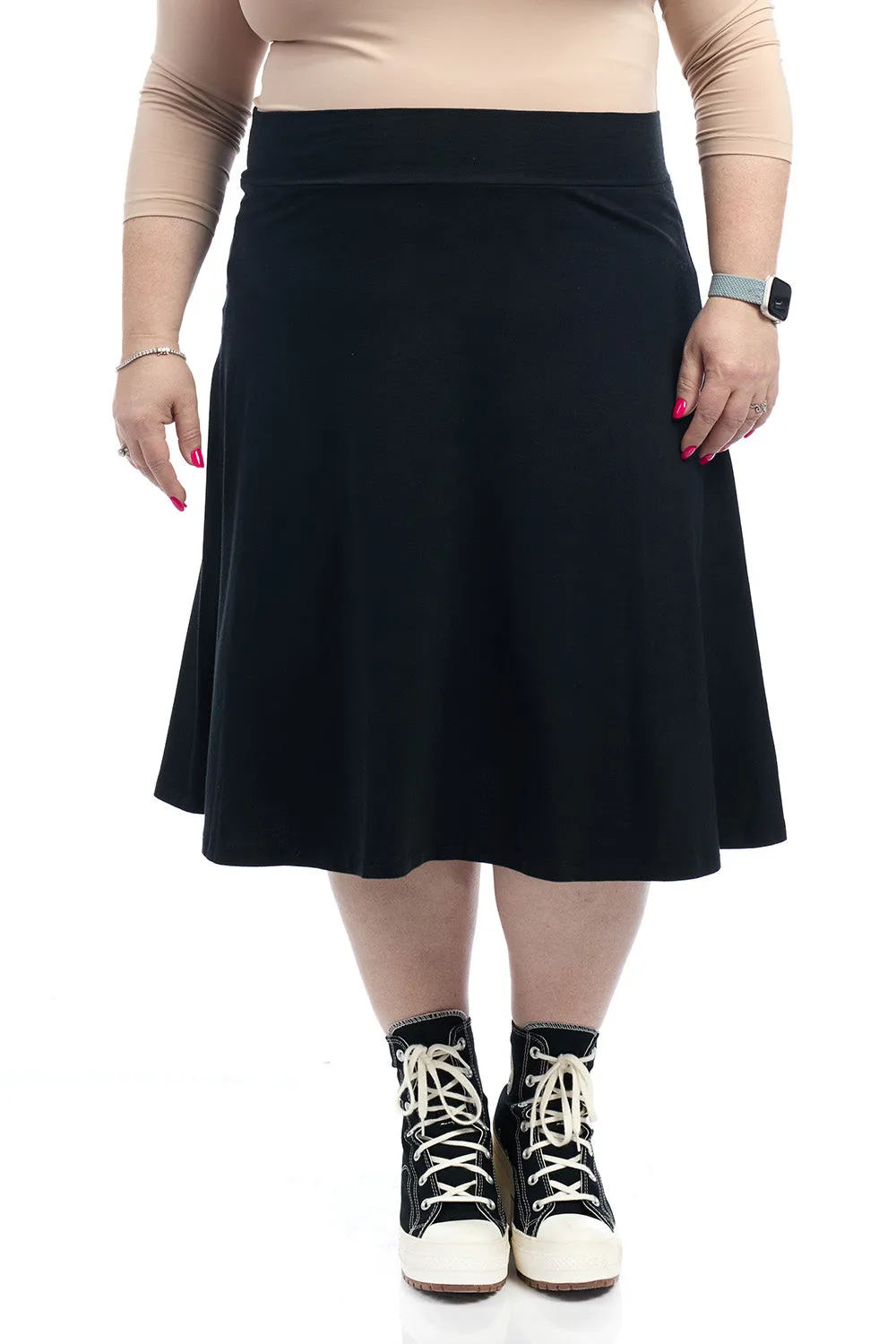 27" Black Cotton A-Line Skater Skirt