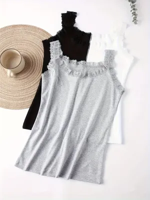 3-Pack Lace Trim Camisole Tops for Women