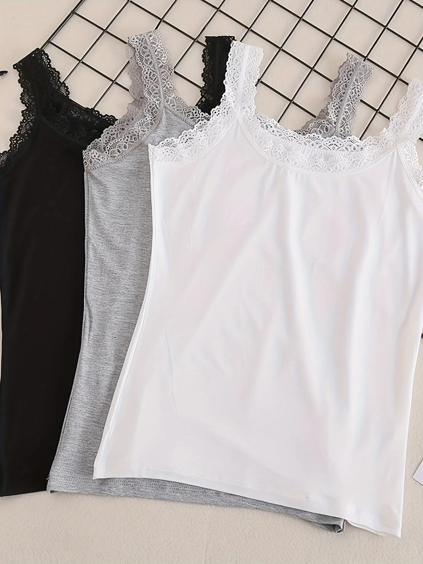 3-Pack Lace Trim Camisole Tops for Women