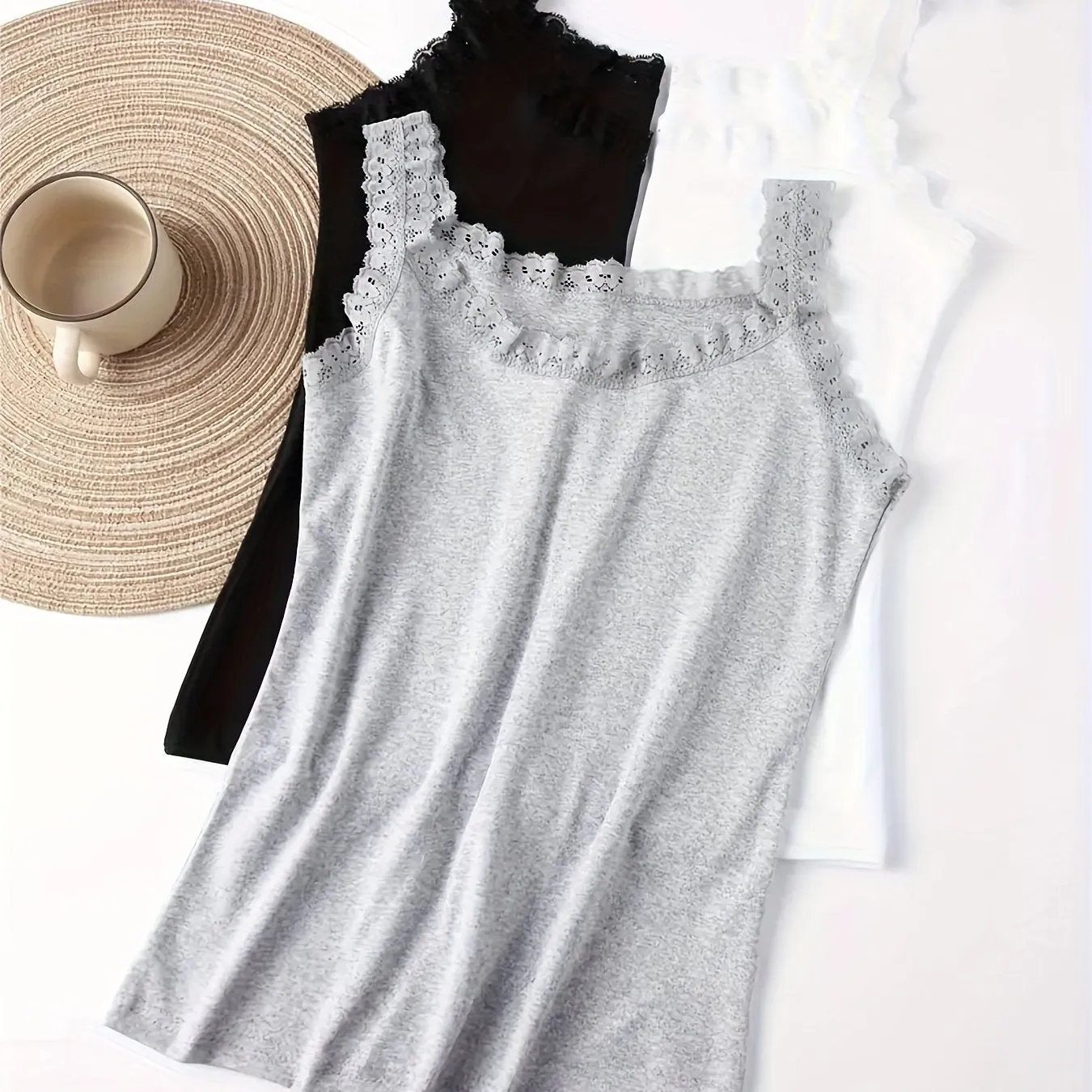 3-Pack Lace Trim Camisole Tops for Women