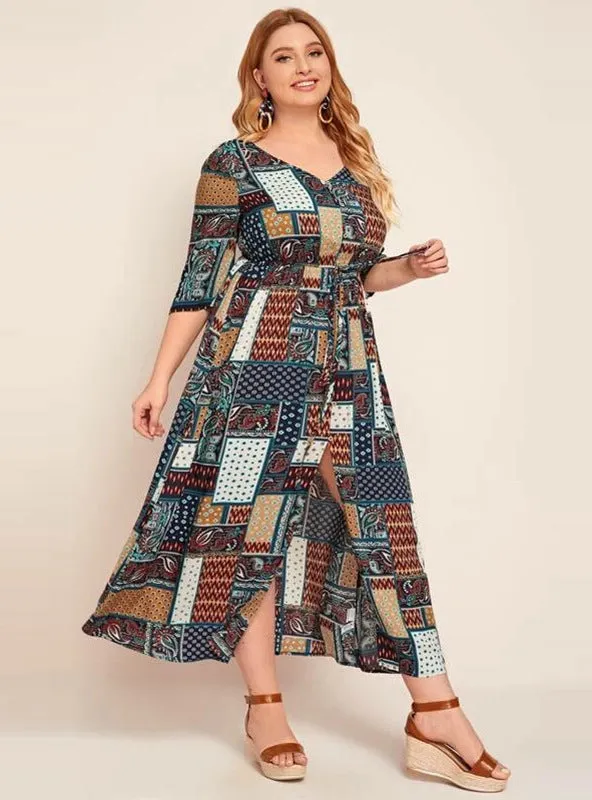 3/4 sleeve Printed Long Casual Dress
