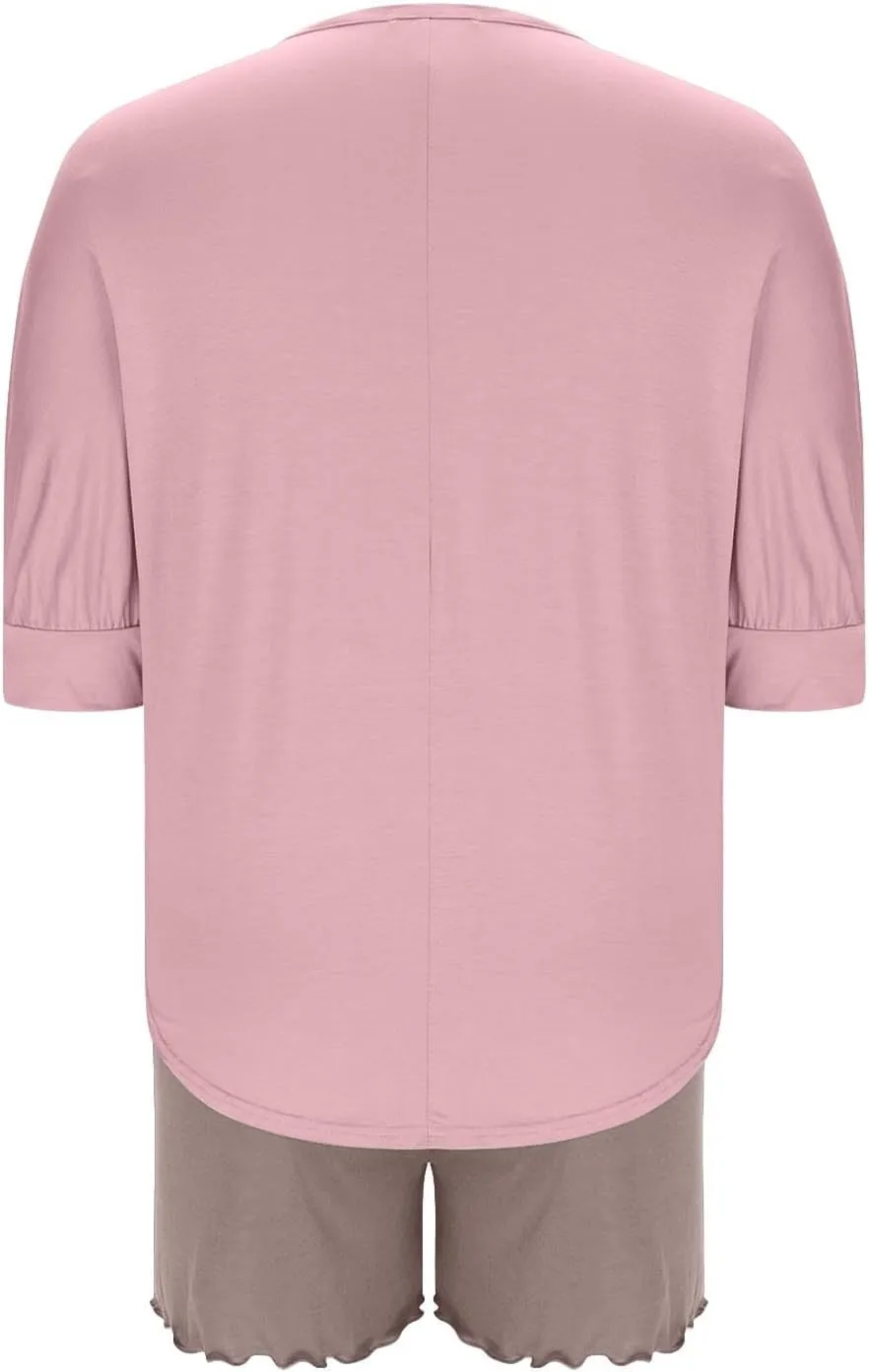 3/4 Sleeve Soft Modal Pajama Sets for Women Summer Shorts Sleepwear Loose V Neck Loungewear Set 2 Piece Outfits