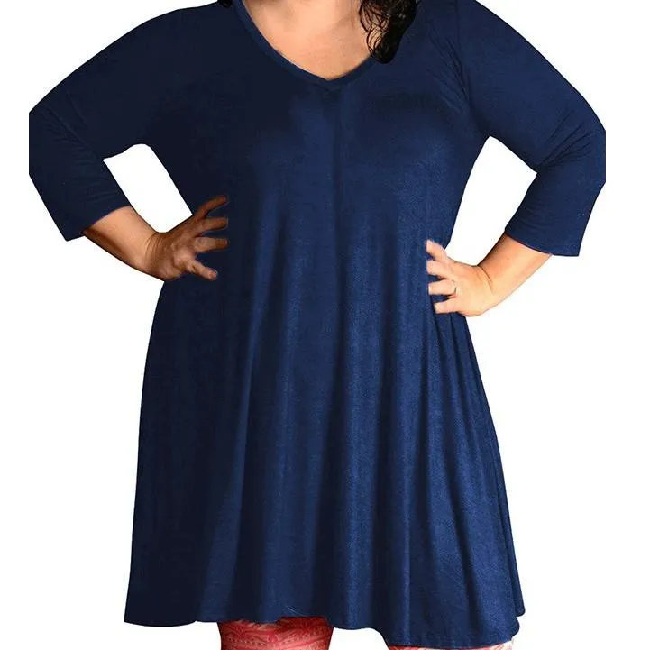 3/4 sleeve Solid Color Plus size casual Dresses