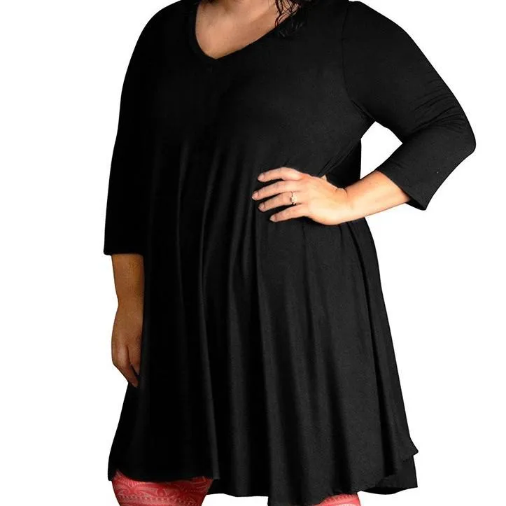 3/4 sleeve Solid Color Plus size casual Dresses