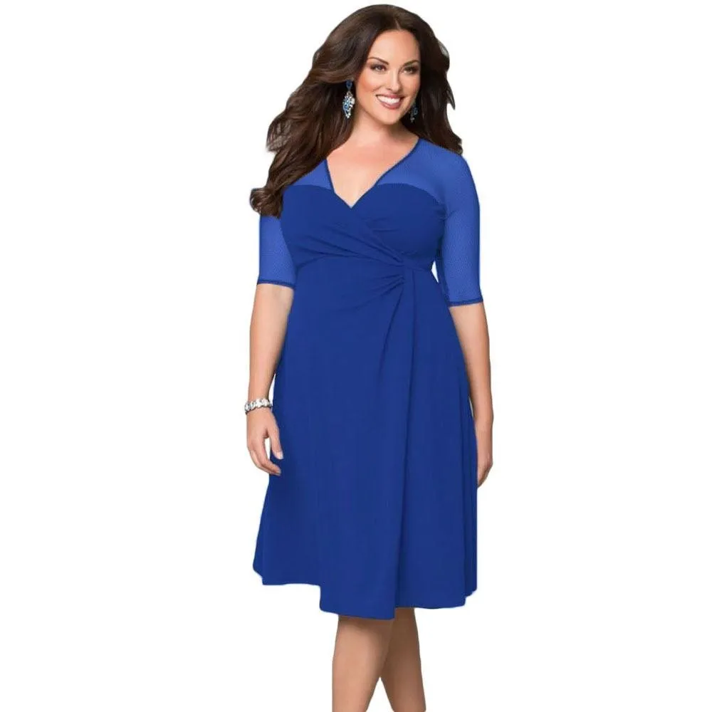 3/4 sleeve Solid Color V neck Plus Size Vacation Dresses