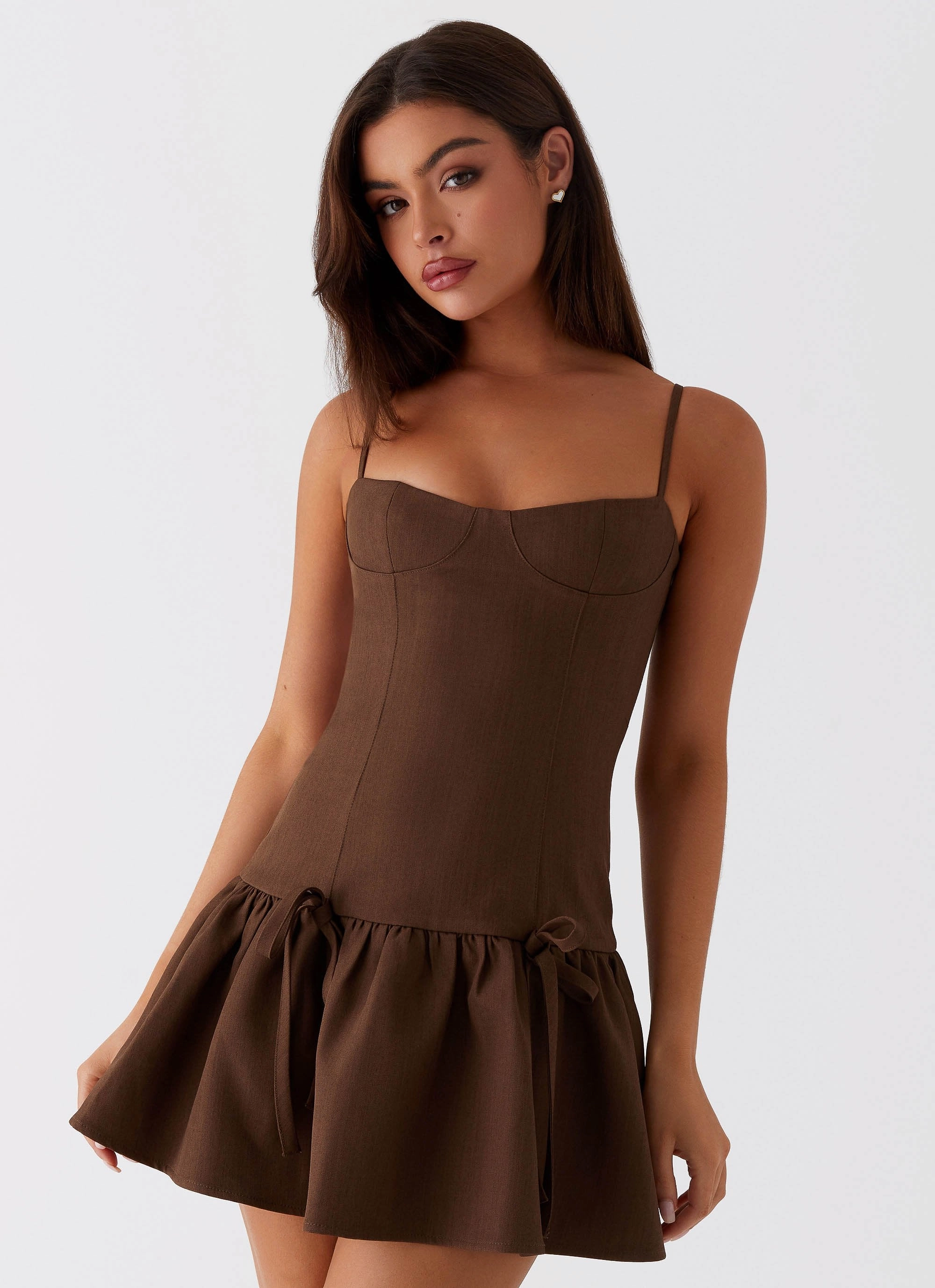 Edgy vibes Collar Accent Running Late Mini Dress - Chocolate