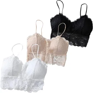 3PC Women Sexy Lace Floral Bras Vest Lingerie Chest Pad Sports Underwear Shape Bras Sleepwear Pajamas Nightwear