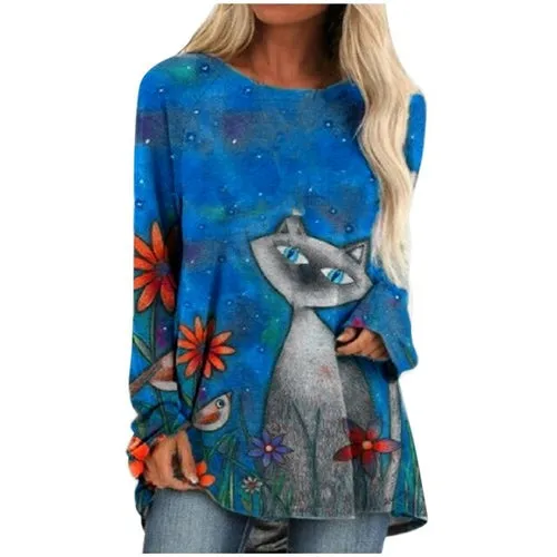 3xl Plus Size Butterfly Printing Blouse Fashion O neck Long Sleeve