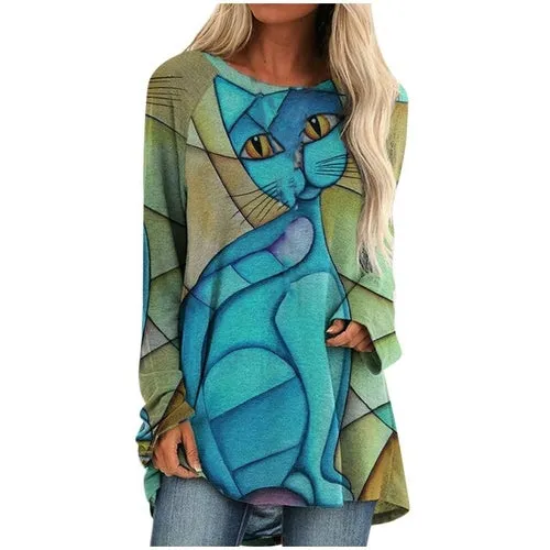 3xl Plus Size Butterfly Printing Blouse Fashion O neck Long Sleeve