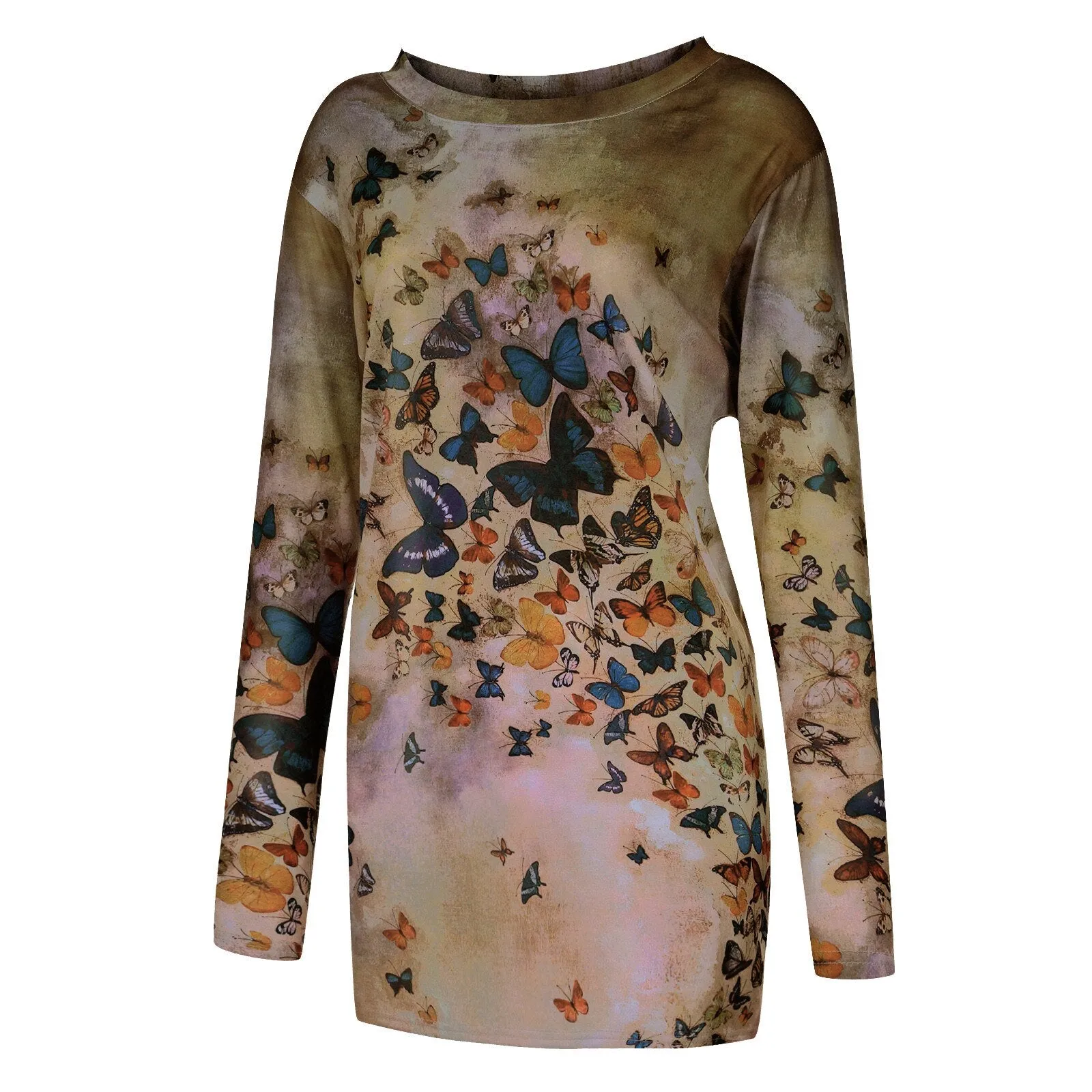 3xl Plus Size Butterfly Printing Blouse Fashion O neck Long Sleeve