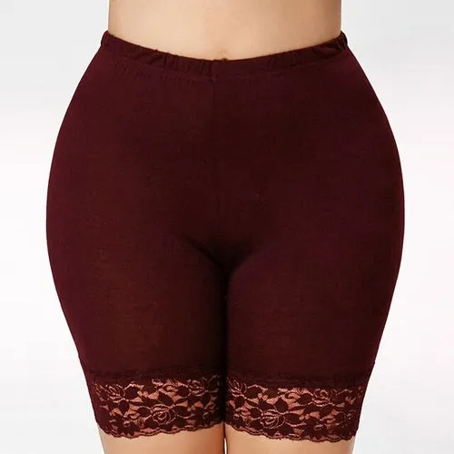 5XL Plus Size Women Short Leggings With Lace Trim Under Skirt Pants