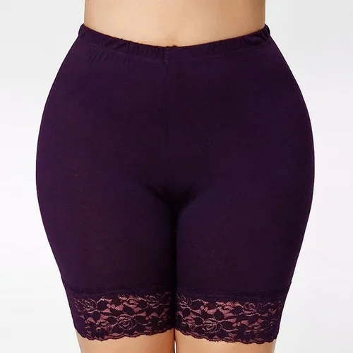 5XL Plus Size Women Short Leggings With Lace Trim Under Skirt Pants