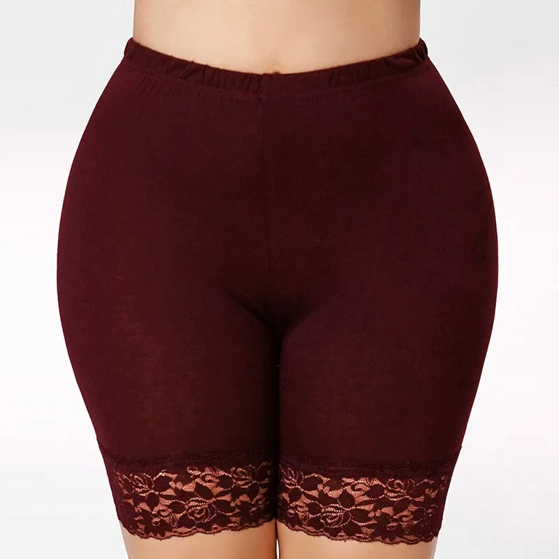 5XL Plus Size Women Short Leggings With Lace Trim Under Skirt Pants