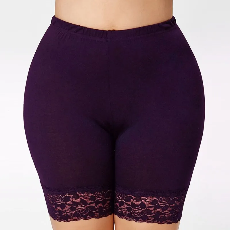 5XL Plus Size Women Short Leggings With Lace Trim Under Skirt Pants
