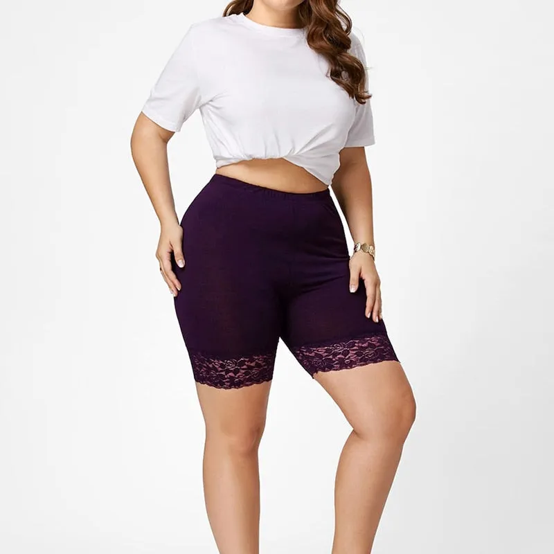 5XL Plus Size Women Short Leggings With Lace Trim Under Skirt Pants