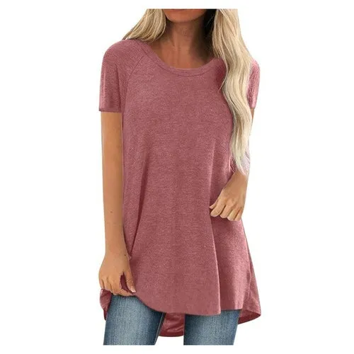5xl Plus Size Women's Tunic Soild Fashion Long Shirts Round Neck Short