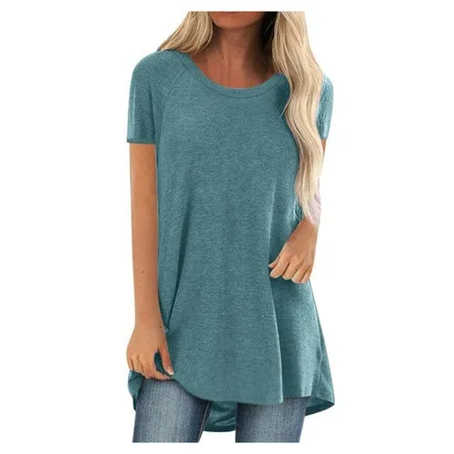 5xl Plus Size Women's Tunic Soild Fashion Long Shirts Round Neck Short