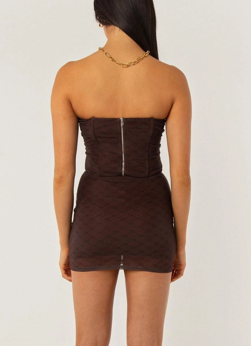 Mid Length Cut Water Repellent Finish Abbie Print Mini Skirt - Chocolate Monogram