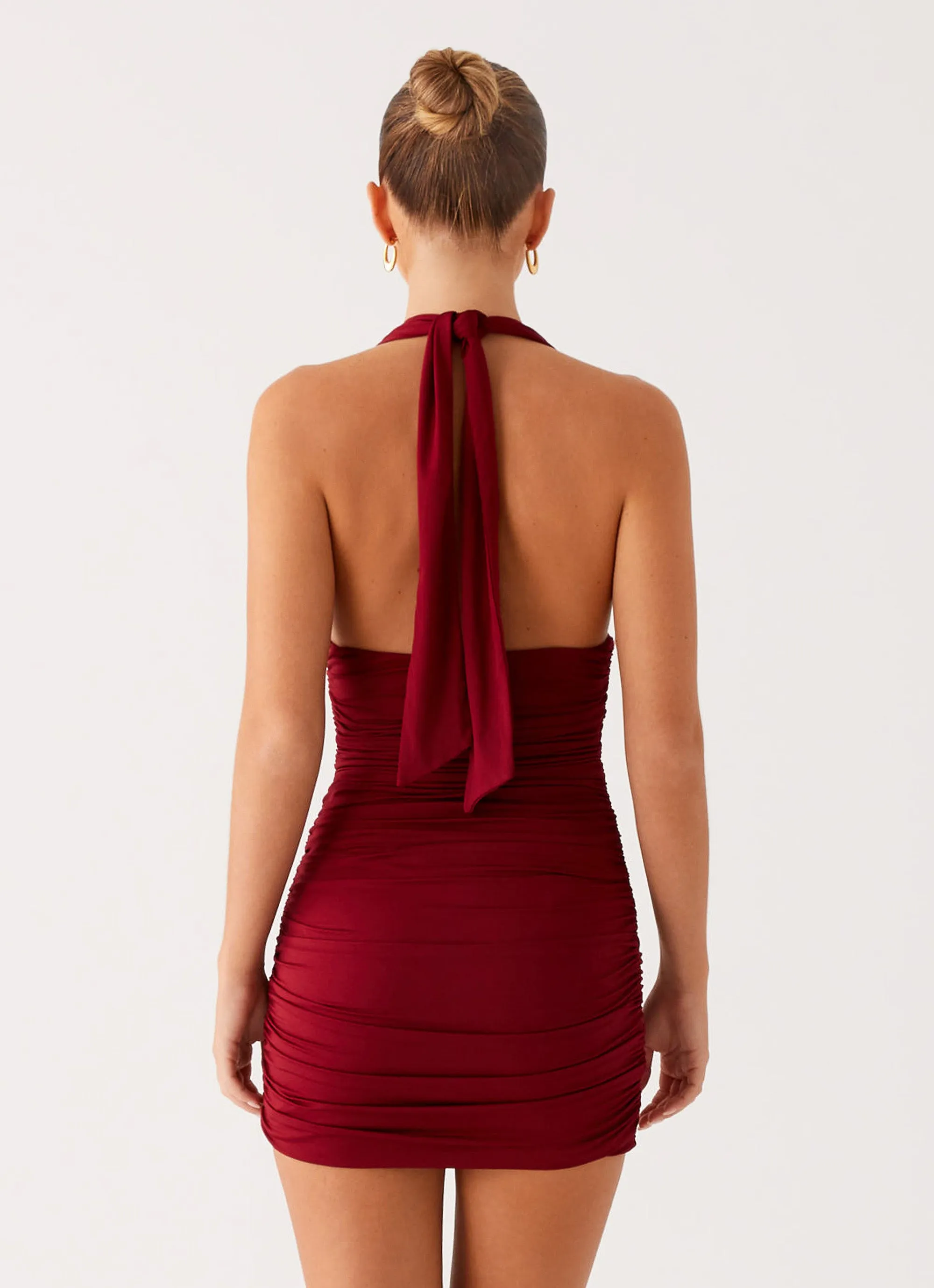Abelia Halter Mini Dress - Maroon Wrinkle Resistant Finish ethical fashion
