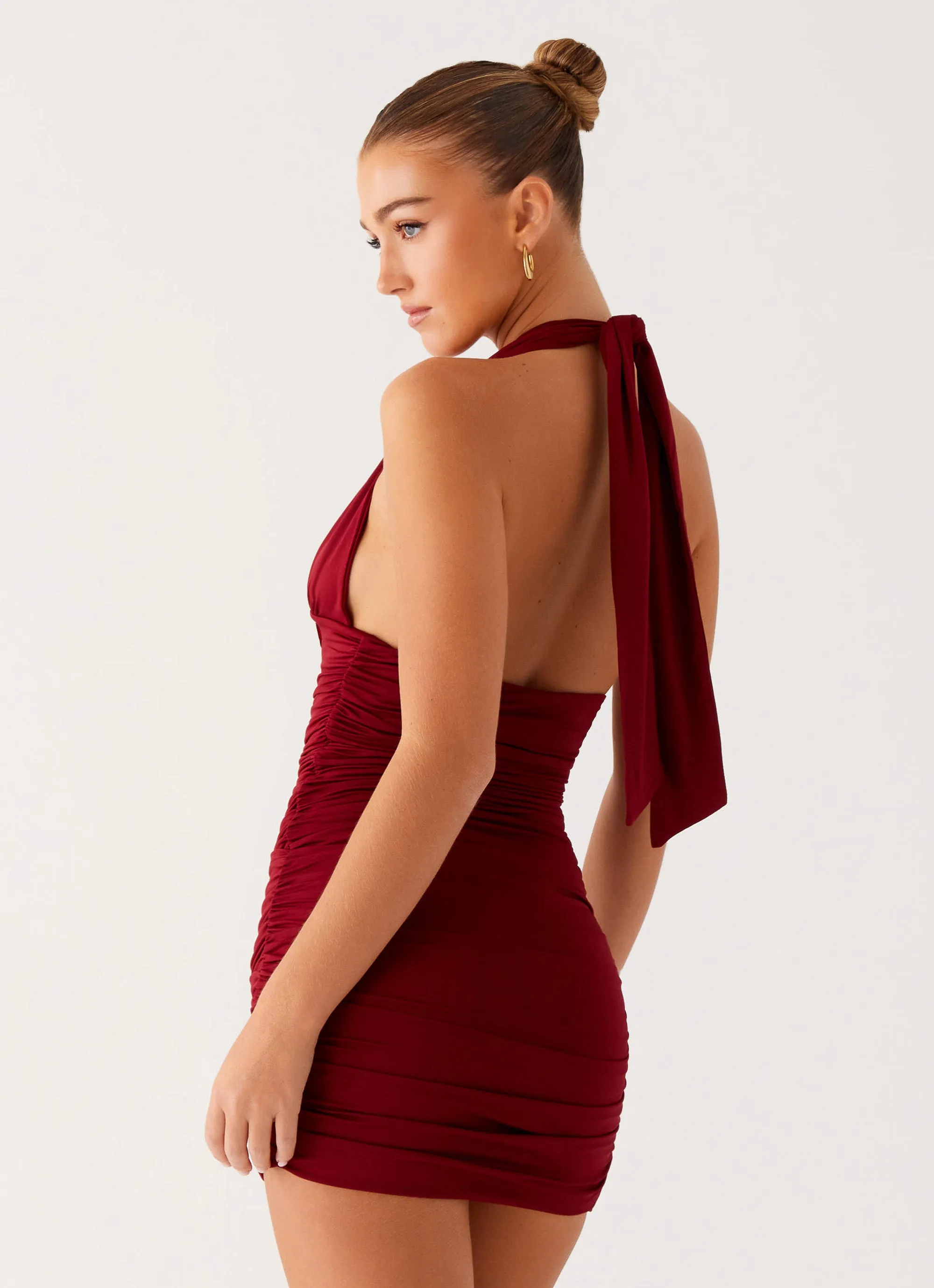 Abelia Halter Mini Dress - Maroon Durable Thread Construction