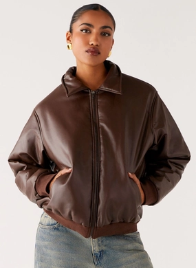 Abrasion Proof Edging Outlands Faux Leather Bomber Jacket - Chocolate SnapFastenings Outlands Faux Leather Bomber Jacket - Chocolate