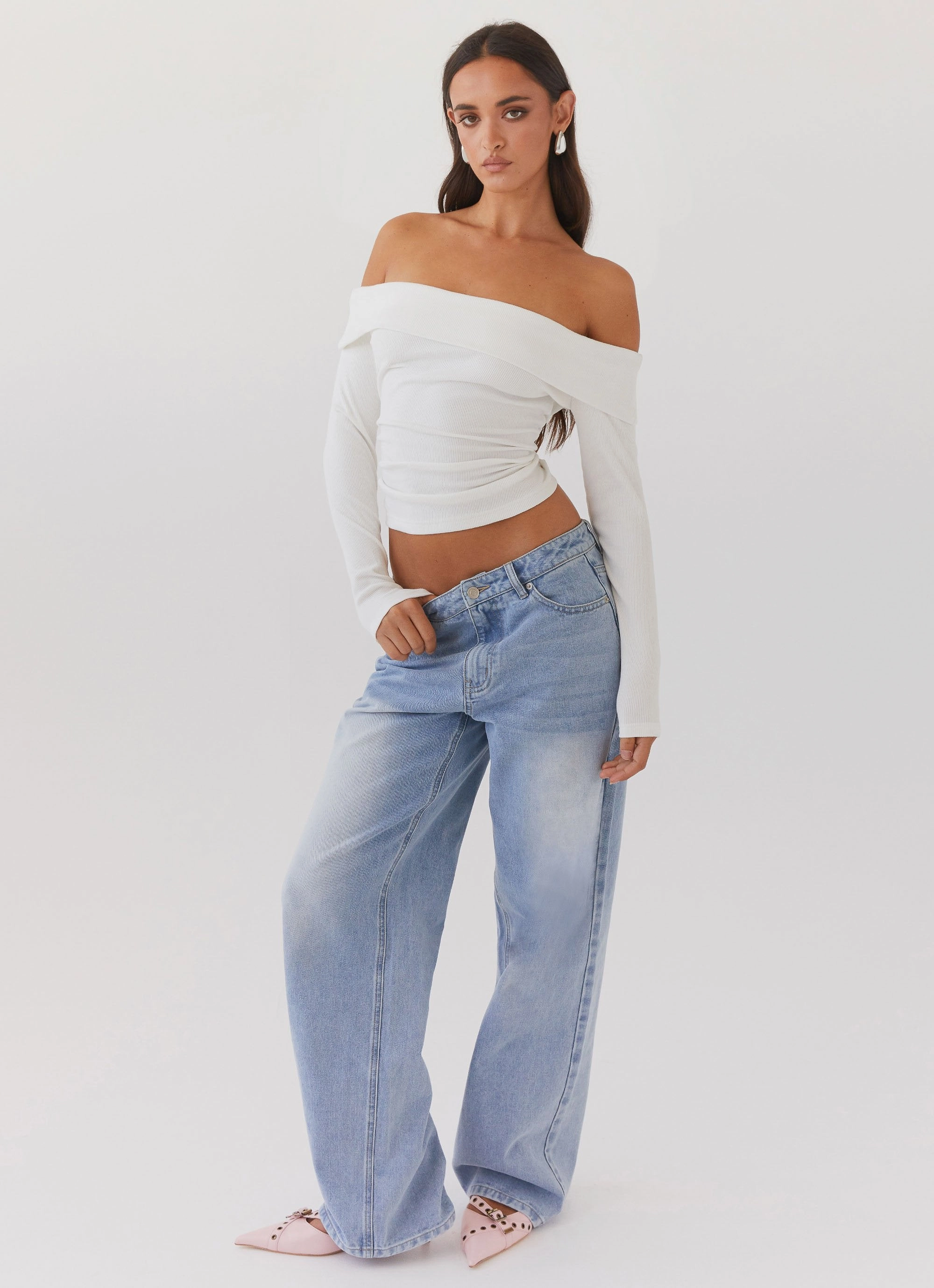 NonRestrictiveFit Keanna Low Rise Denim Jeans - Light Blue