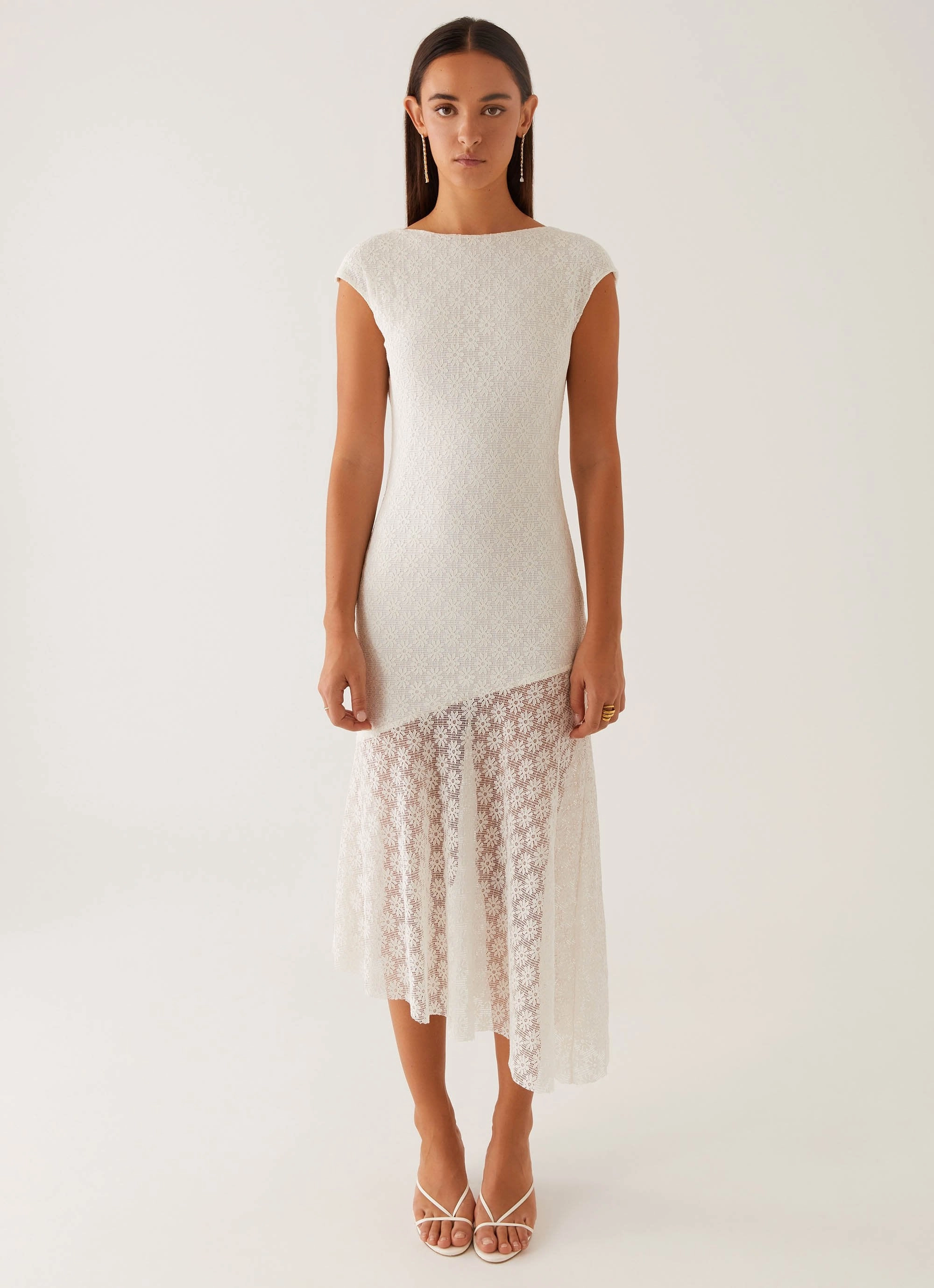 Ruffle-Detail All Look Arielle Open Back Midi Dress - White