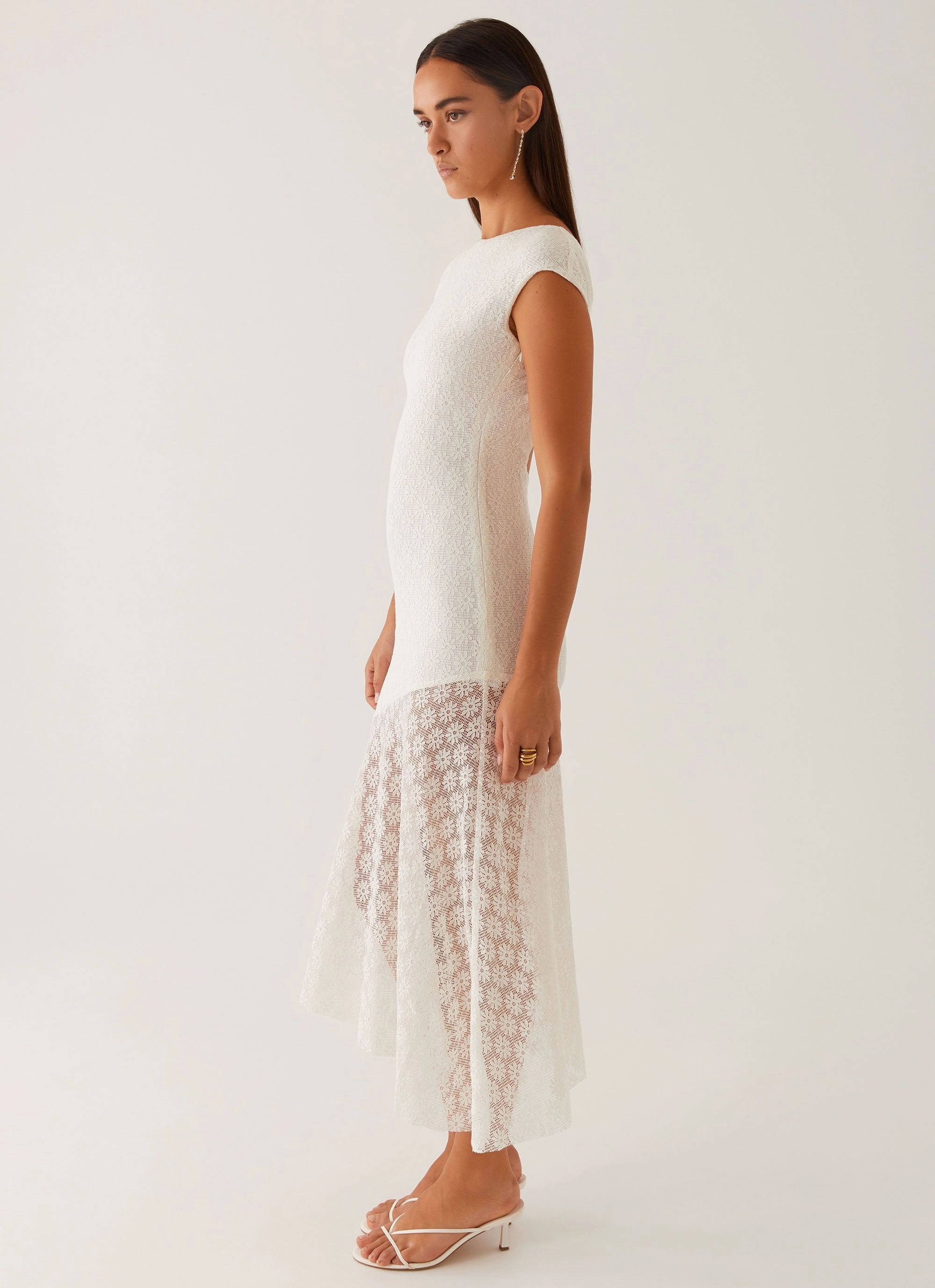 Layerable Piece Casual event dress Arielle Open Back Midi Dress - White