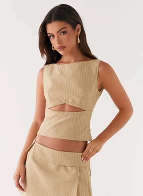 Miki Top - Beige Stripe FlatlockSeams