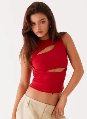 AbrasionResistantFabric Beyond Cut Out Mesh Top - Red RelaxedFit BreathableMeshPanel Beyond Cut Out Mesh Top - Red