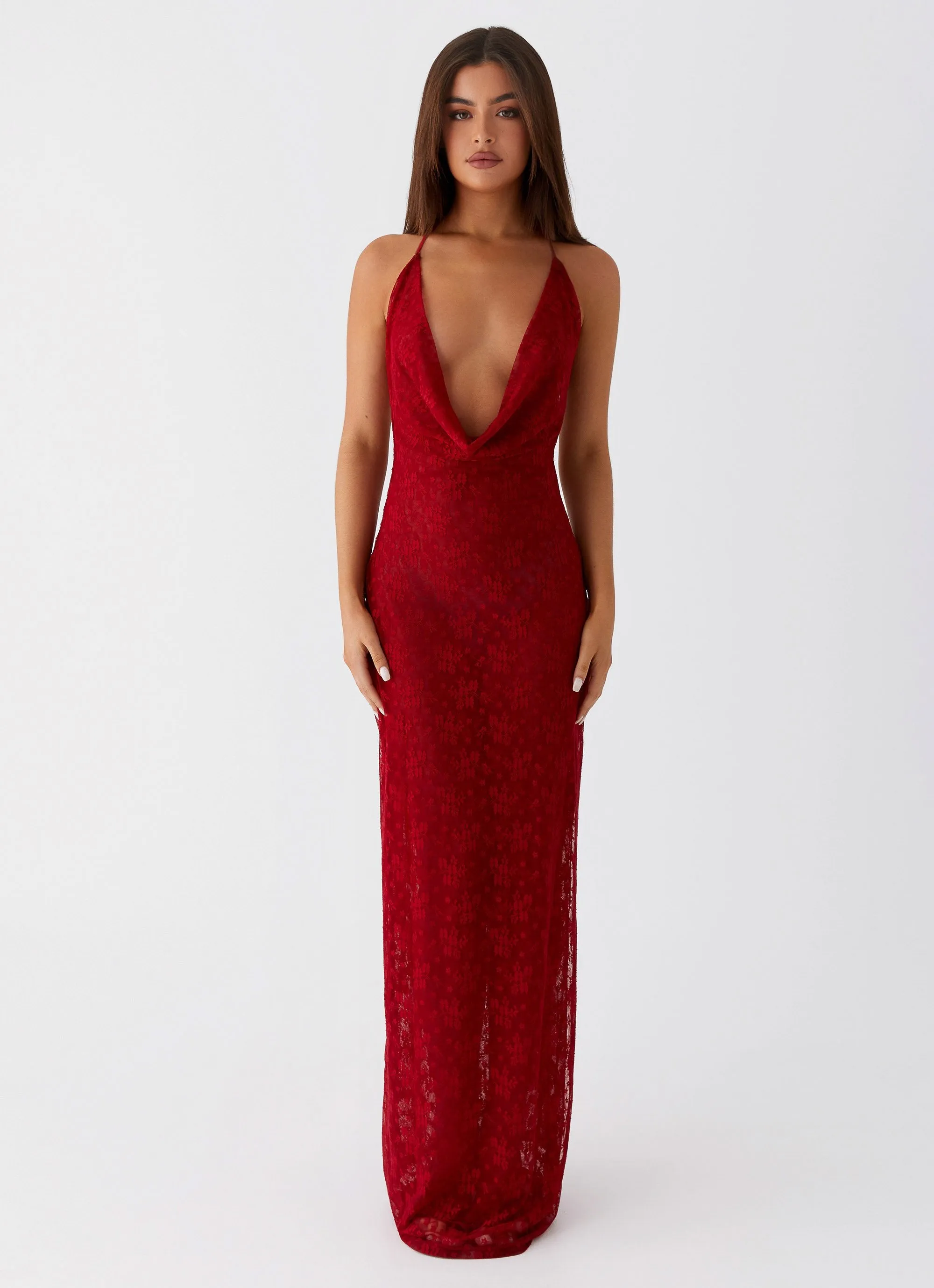 Champagne Coastline Maxi Dress - Dark Red Tailored Silhouette Anti Static Lining