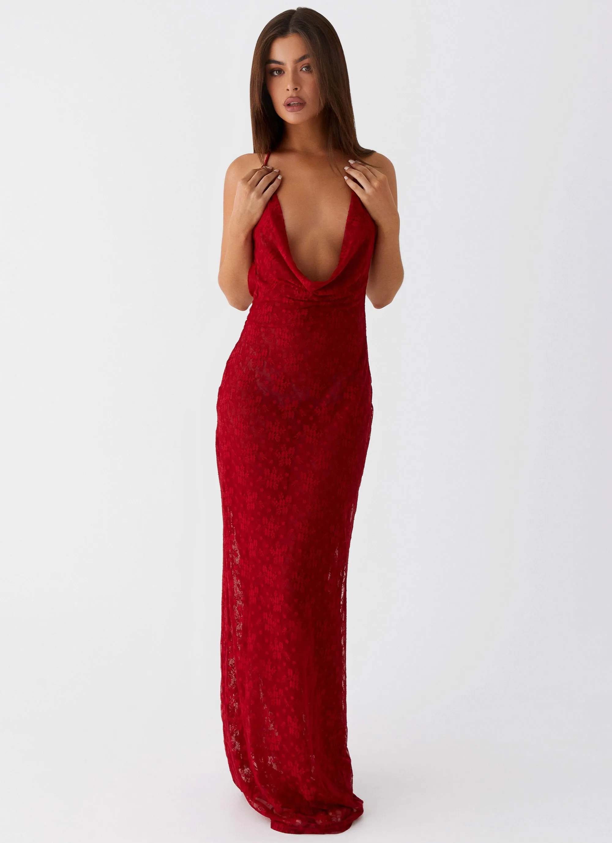 Champagne Coastline Maxi Dress - Dark Red Structured Shoulder Support