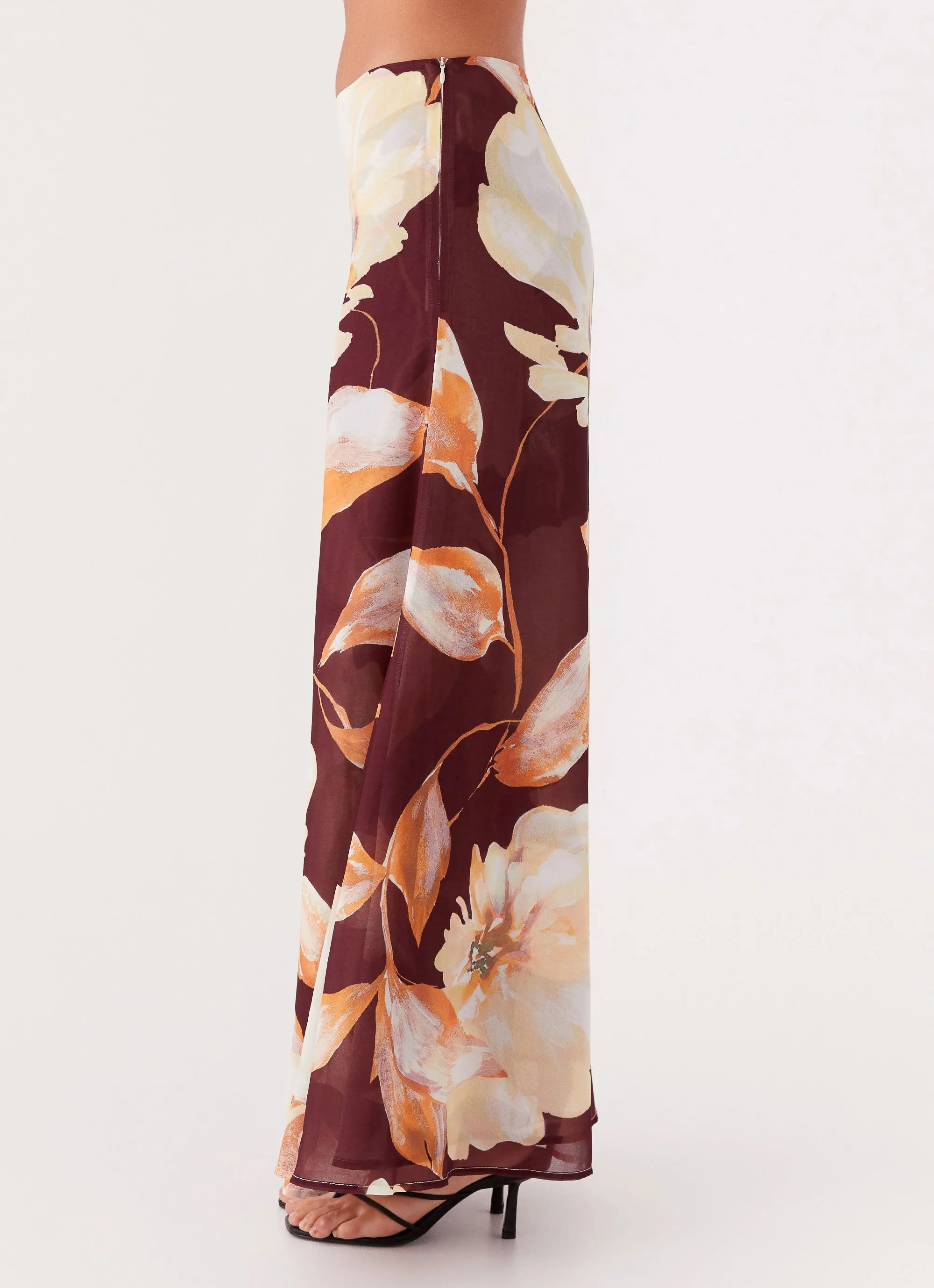 Breezy Style Camellia Maxi Skirt - Brown Floral