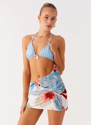 Retro Vibe color block Acapulco Shell Mini Dress - Deep Sea Bloom