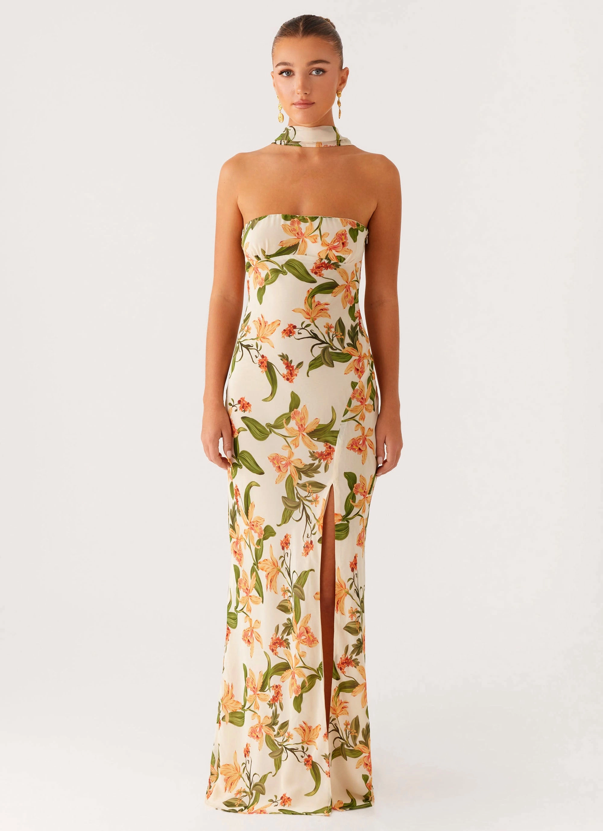 Comfortable Layer Gali Strapless Maxi Dress - Floral Print