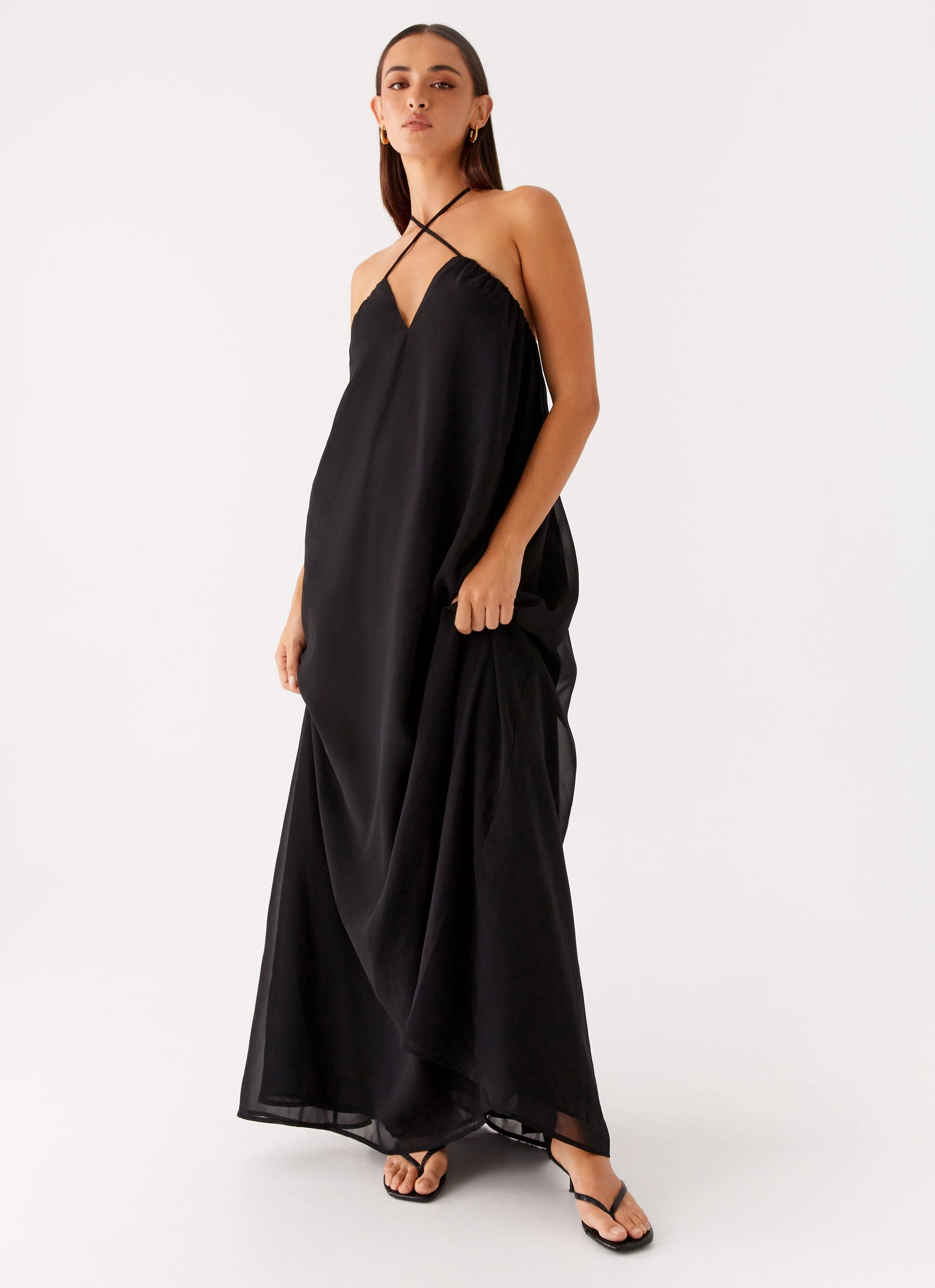 Office Tone Collar Accent Saba Maxi Dress - Black