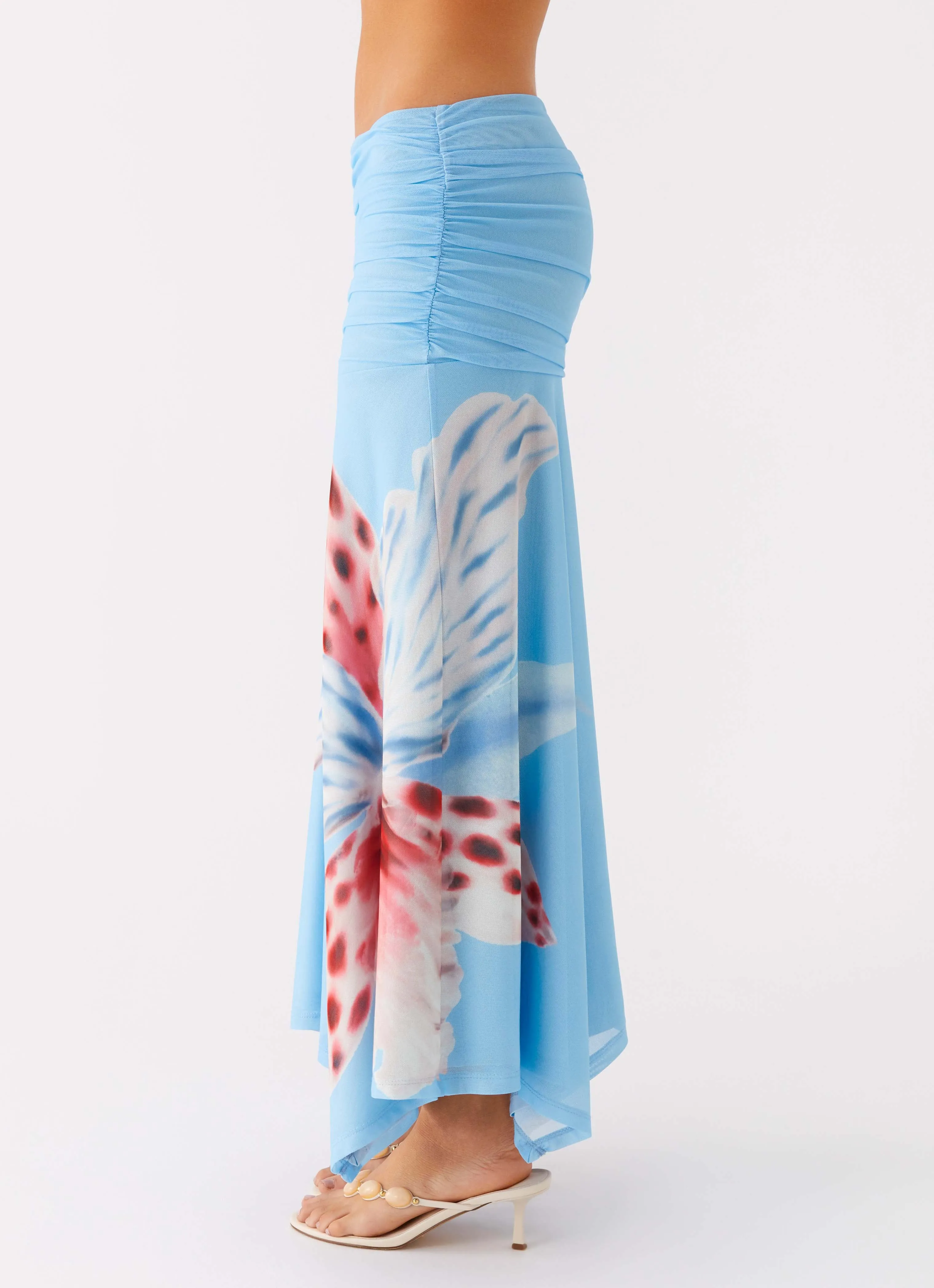 Liana Ruched Maxi Skirt - Deep Sea Bloom Seasonal special