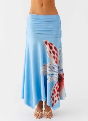 Liana Ruched Maxi Skirt - Deep Sea Bloom Soft Tones