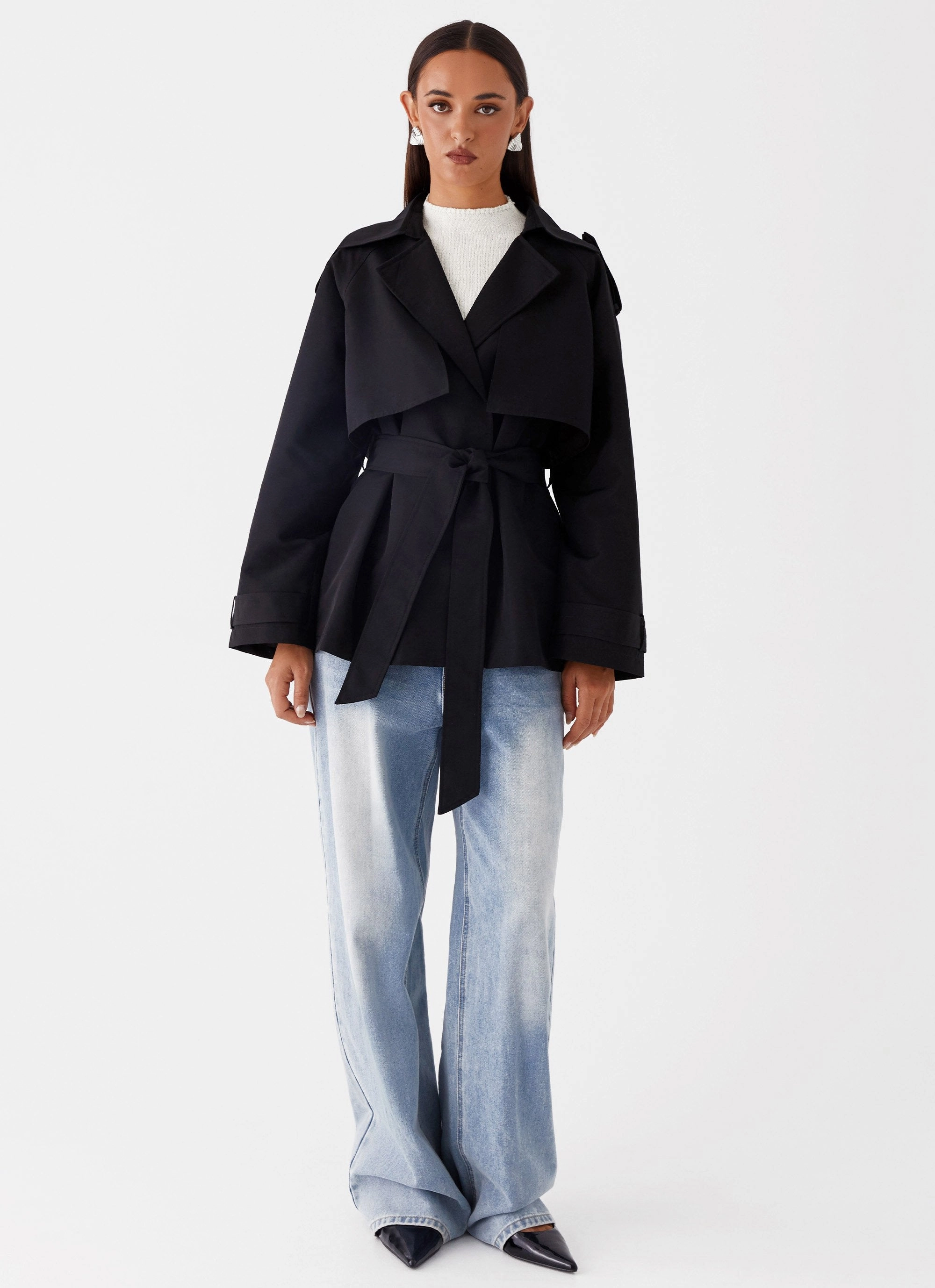 Collar Stabilization System WaterResistant Coating Ace Of Spades Cropped Trench Coat - Black