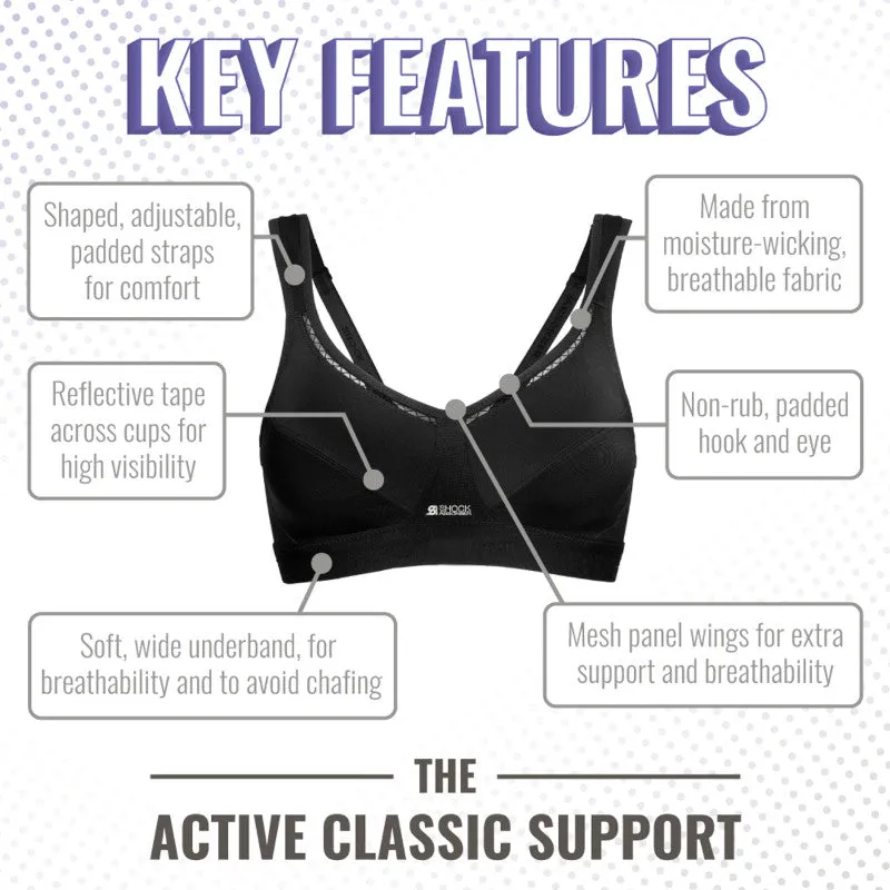 Active Classic Support Black Sports Bra - Shock Absorber