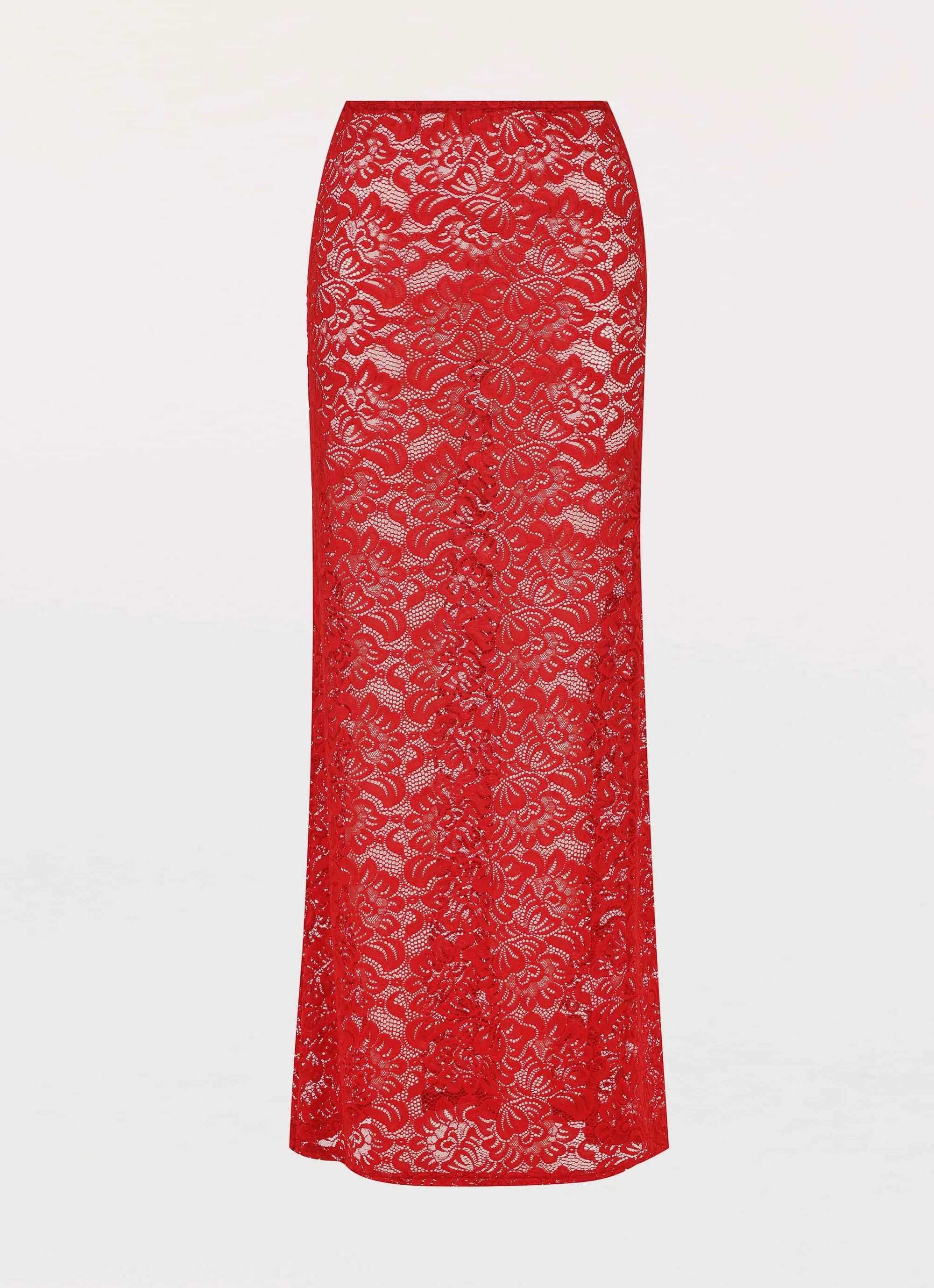 Fitted Cut Zephyra Lace Maxi Skirt - Red